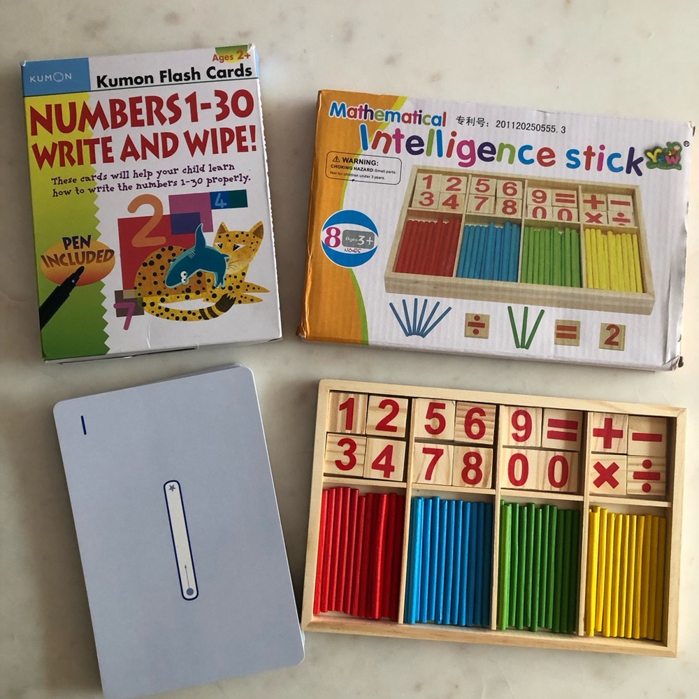 Kumon Math Learning Flash cards and Wooden Sticks Counting Set